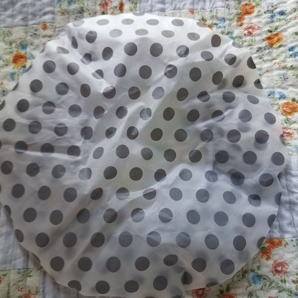 BLACK Polka Dot Plastic Shower Cap Hair Cover Waterproof Reusable Elastic